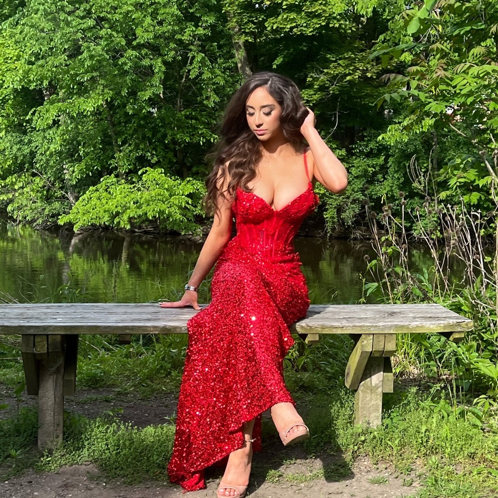 Elegant Red Sequin Evening Gown